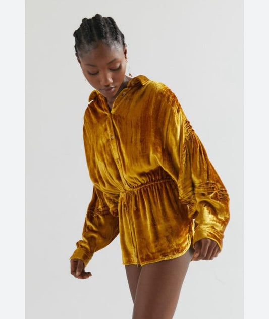 Urban Outfitters Gold Velvet Romper - Small