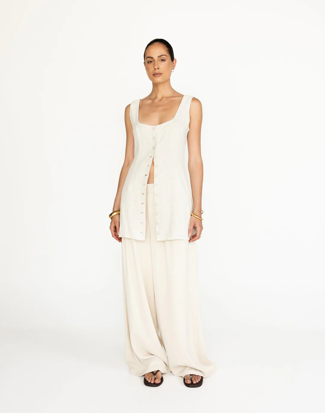 Charcoal Cream Linen Button Down Dress - 10