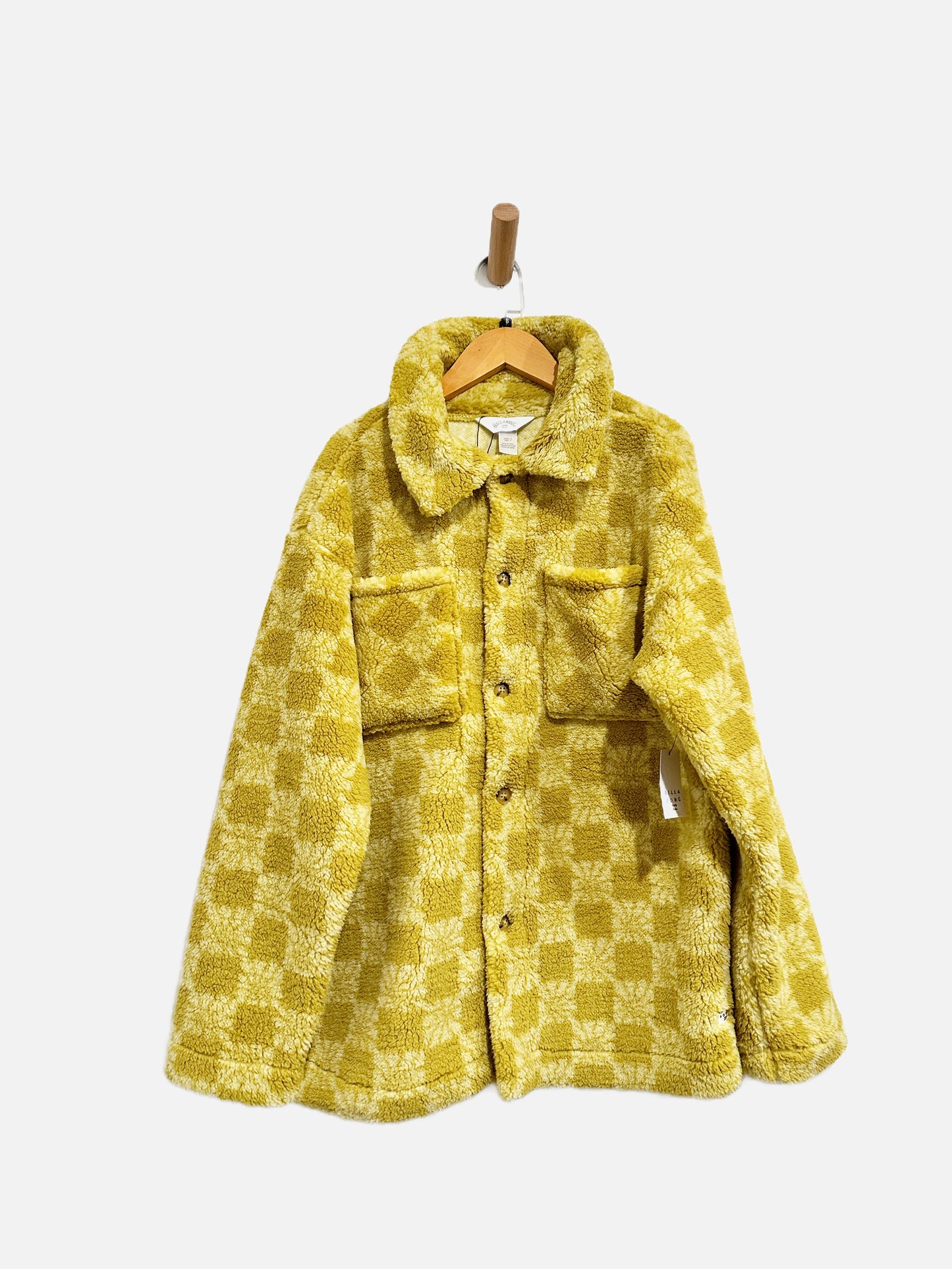 Billabong So Chill Yellow Sherpa Button Jacket - Small