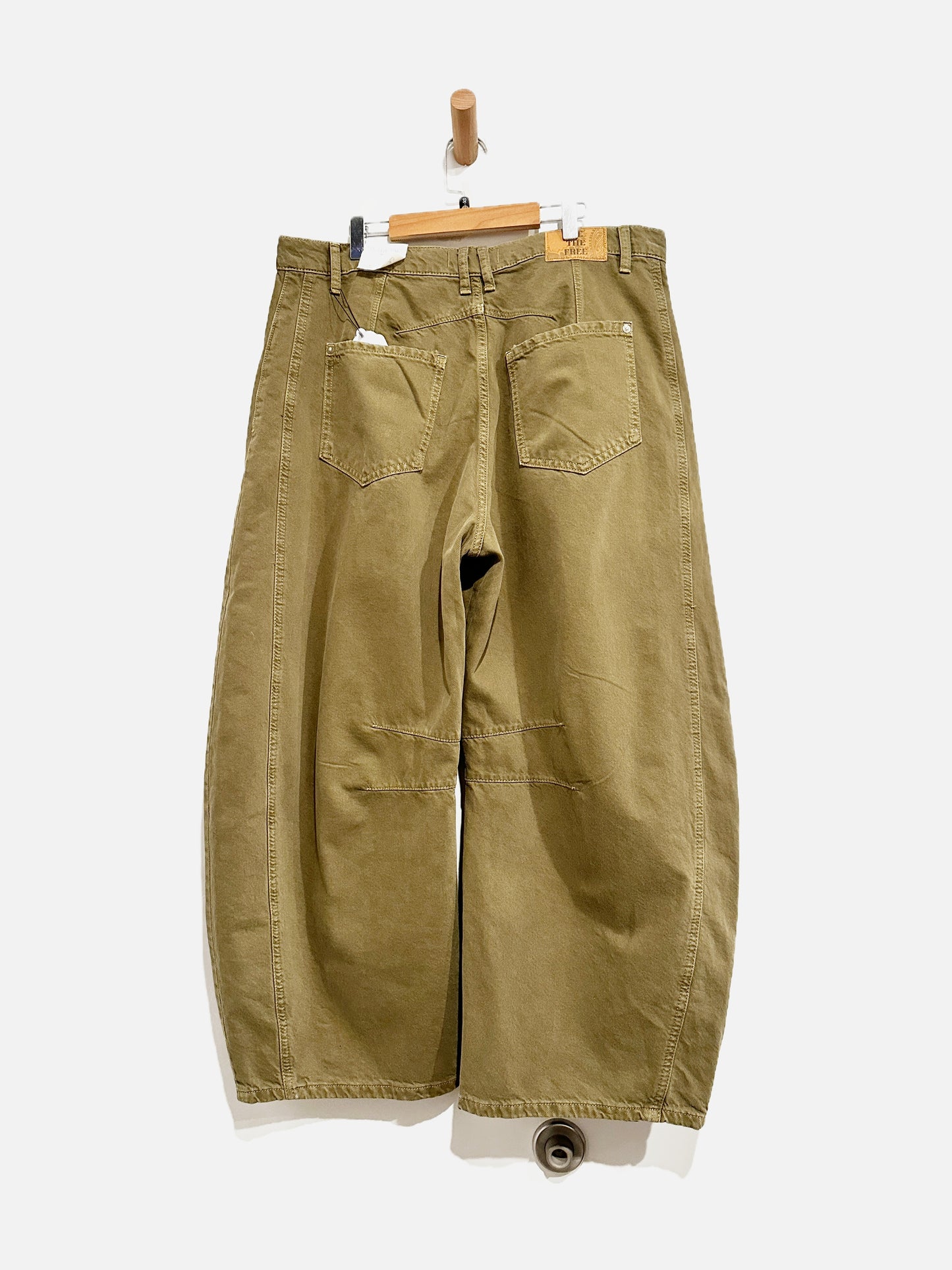 Free People Good Luck Mid Rise Barrel Leg Jeans in Green - 32