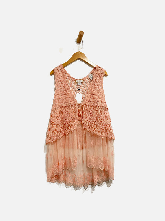 JMP Vintage Pink Crochet Tank Top - Large