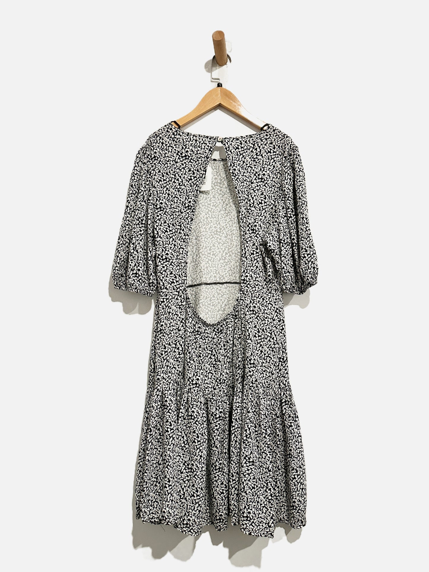 Free People B&W Floral Drop Waist Low Back Dress - Large