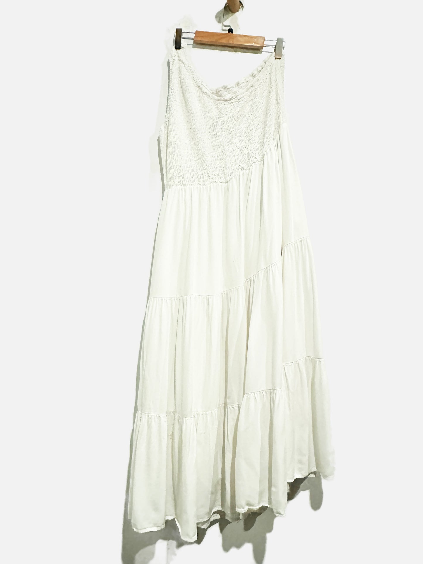 Anrabess White One Shoulder Tiered Dress - XL