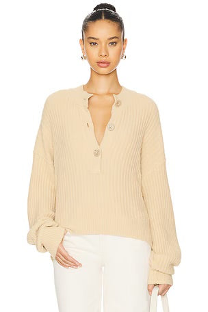 Free People Tan Ribbed Button Sweater - XS