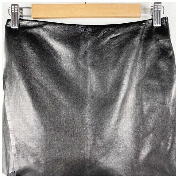 Michelle Mason Leather Mini Skirt With Slit in Black Size 0