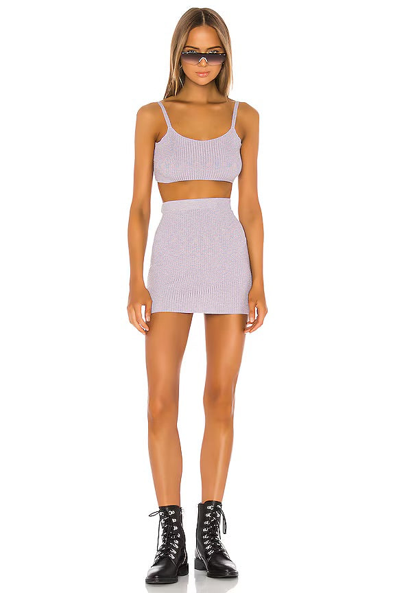 Superdown Purple Knit Crop Top & Skirt Set - Large