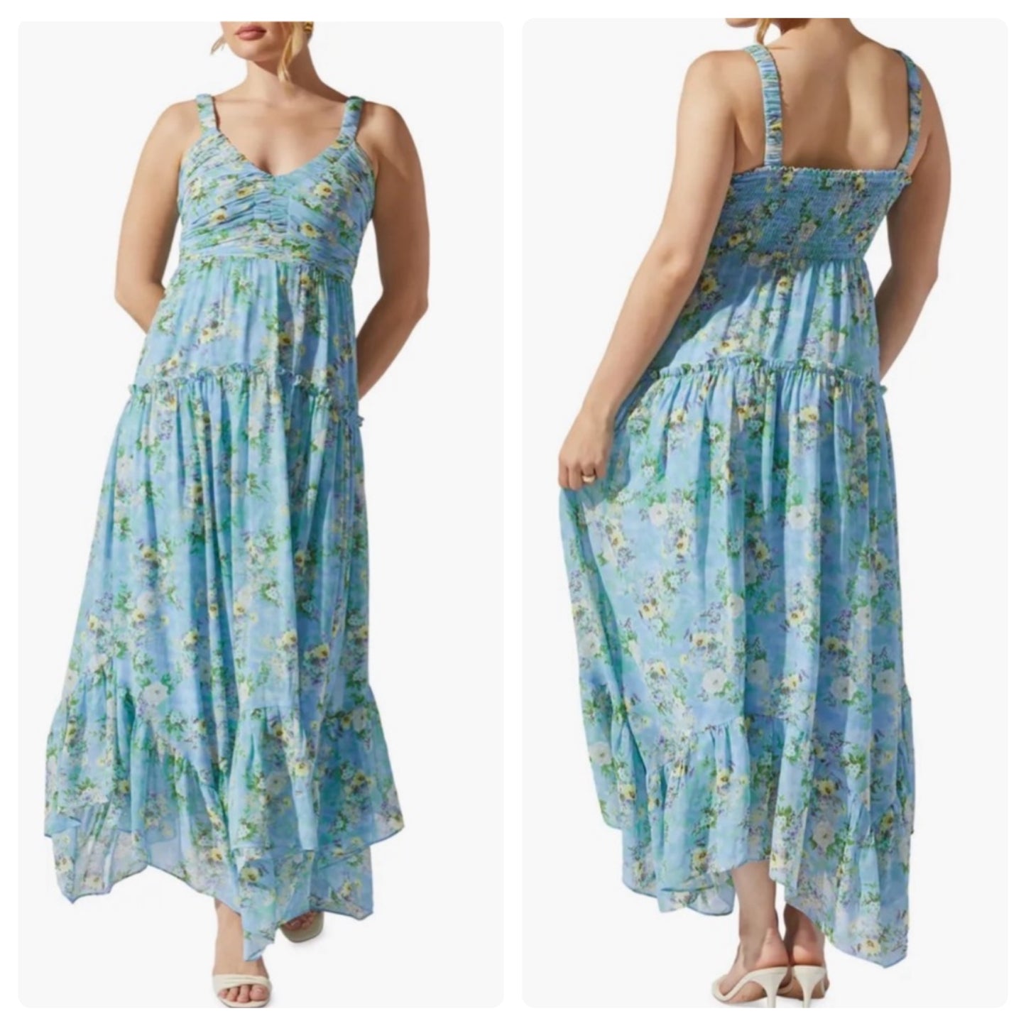 ASTR Blue Floral Ruffle Maxi Dress - Medium