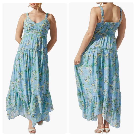 ASTR Blue Floral Ruffle Maxi Dress - Medium