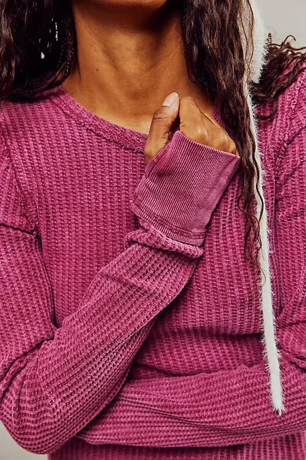 Free People Roll With It Pink Waffle Knit LS Top - Small