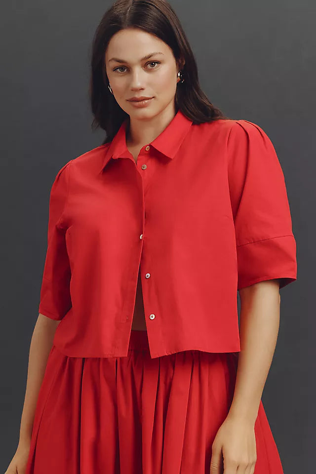 Anthropologie Maeve Red Button Down Blouse - Large