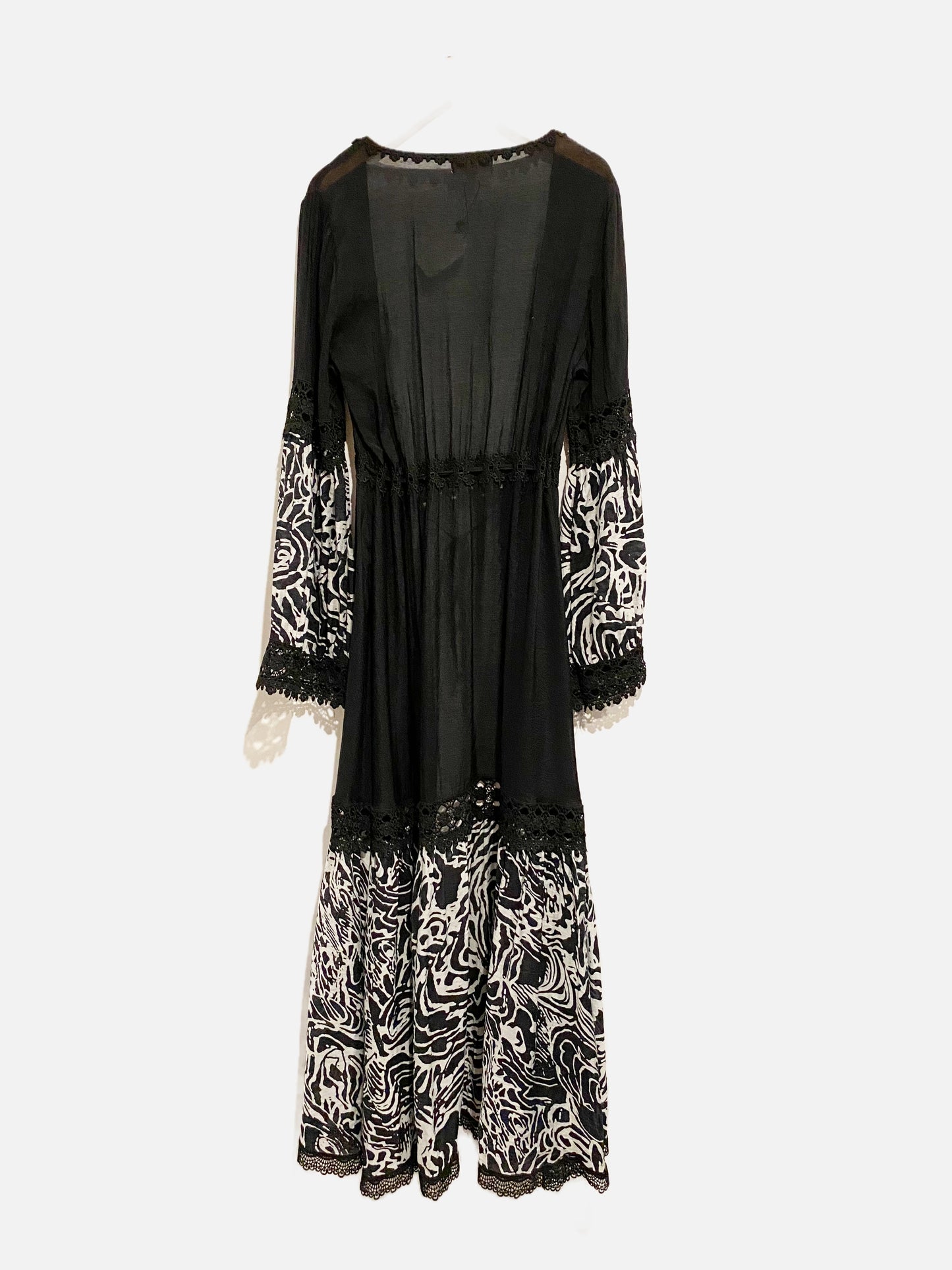 Elan Resort Black and White Lace Trim Duster - Small