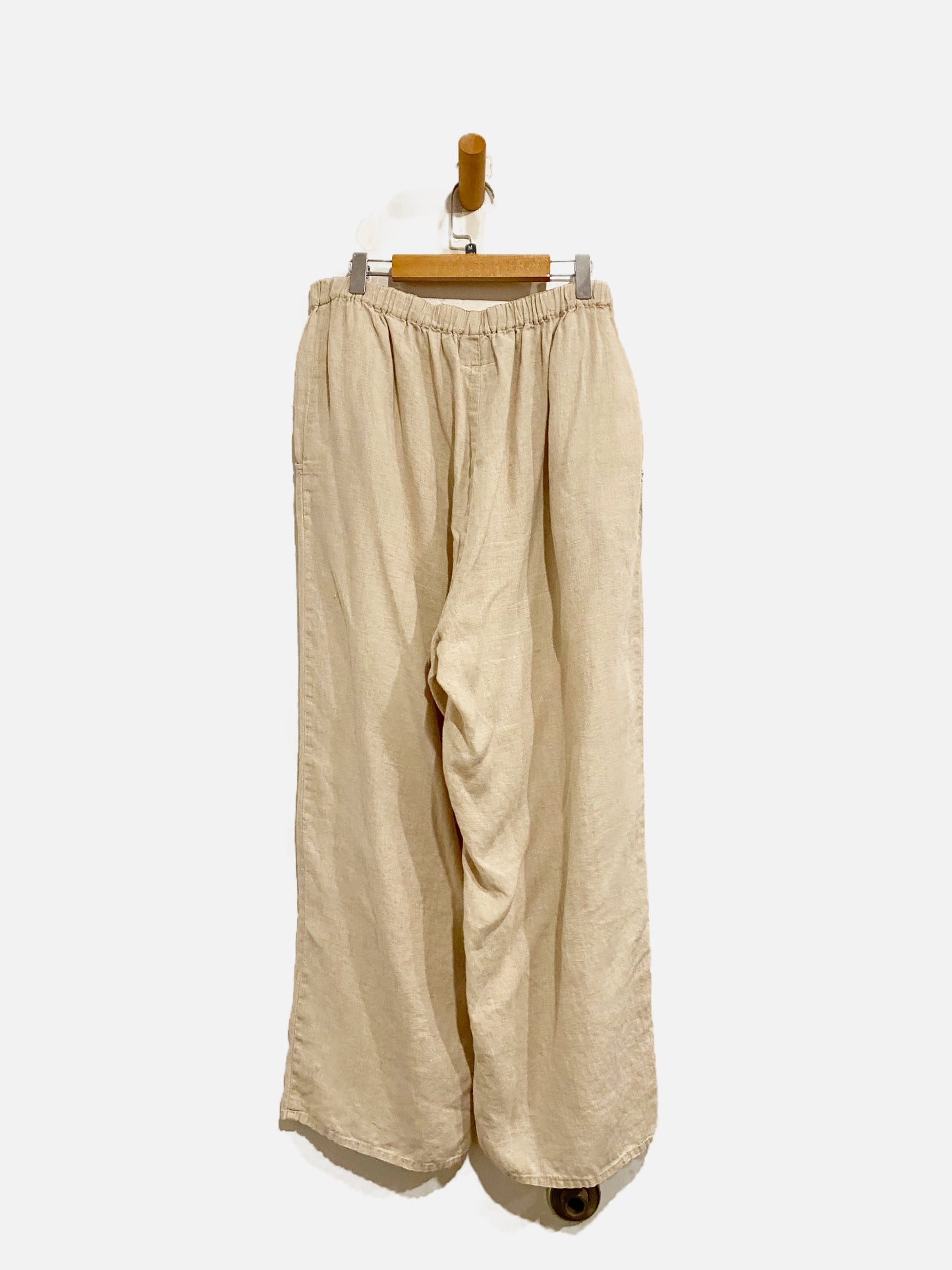 Flax Tan Linen Wide Leg Pants - Medium