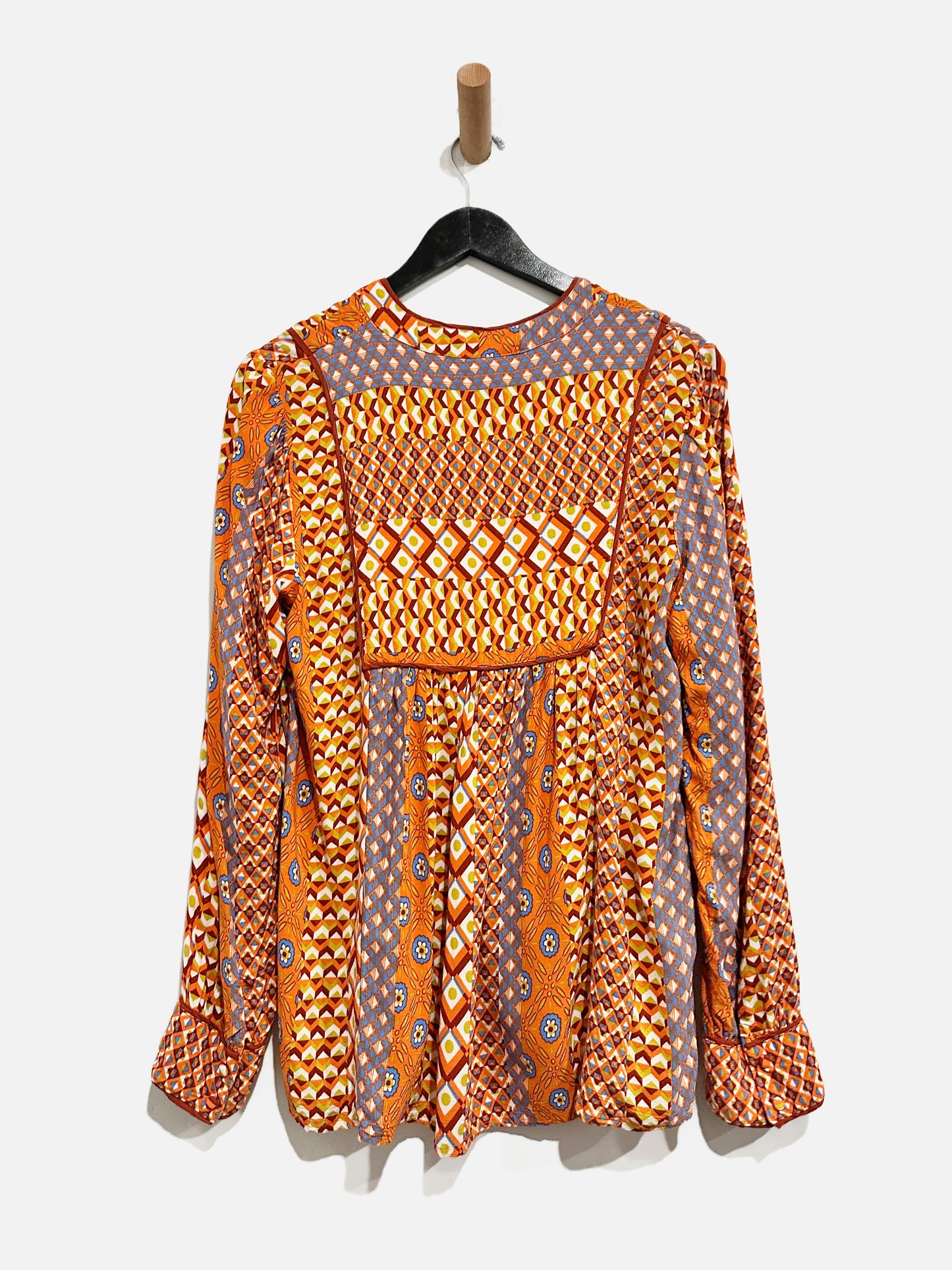 Anthropologie Orange Pattern Blouse - Small