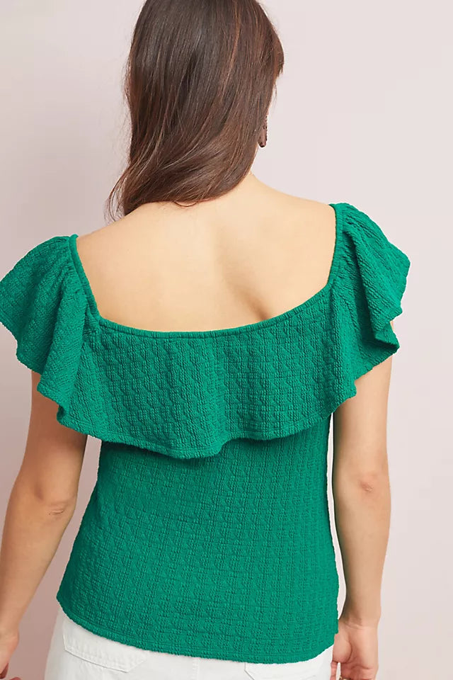 Anthropologie Green Ruffle Tank - XS