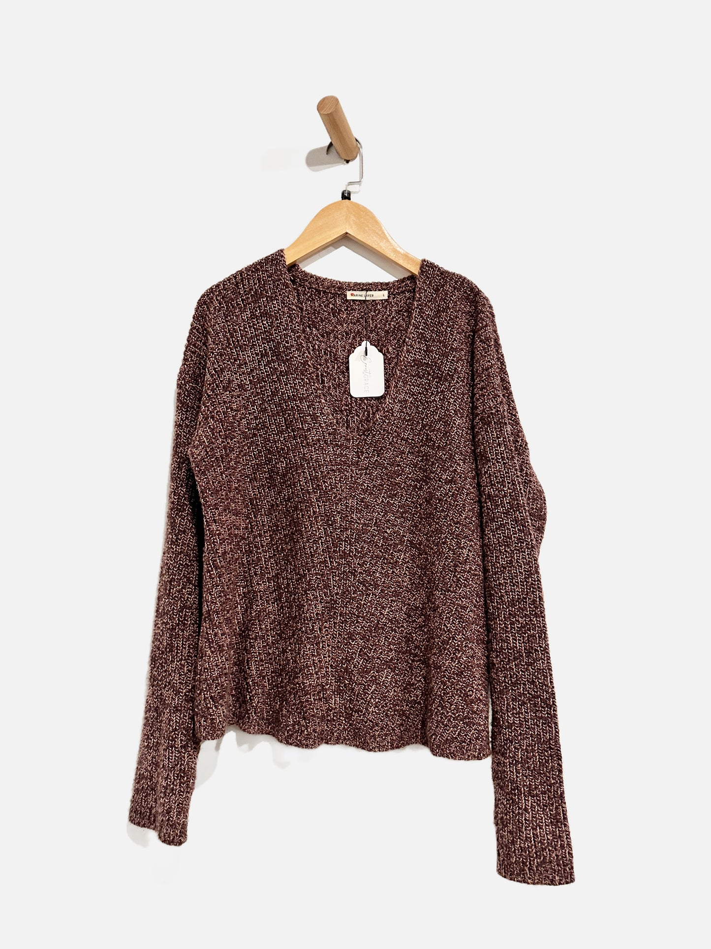 Marine Layer Maroon Marled V-Neck Sweater - Large