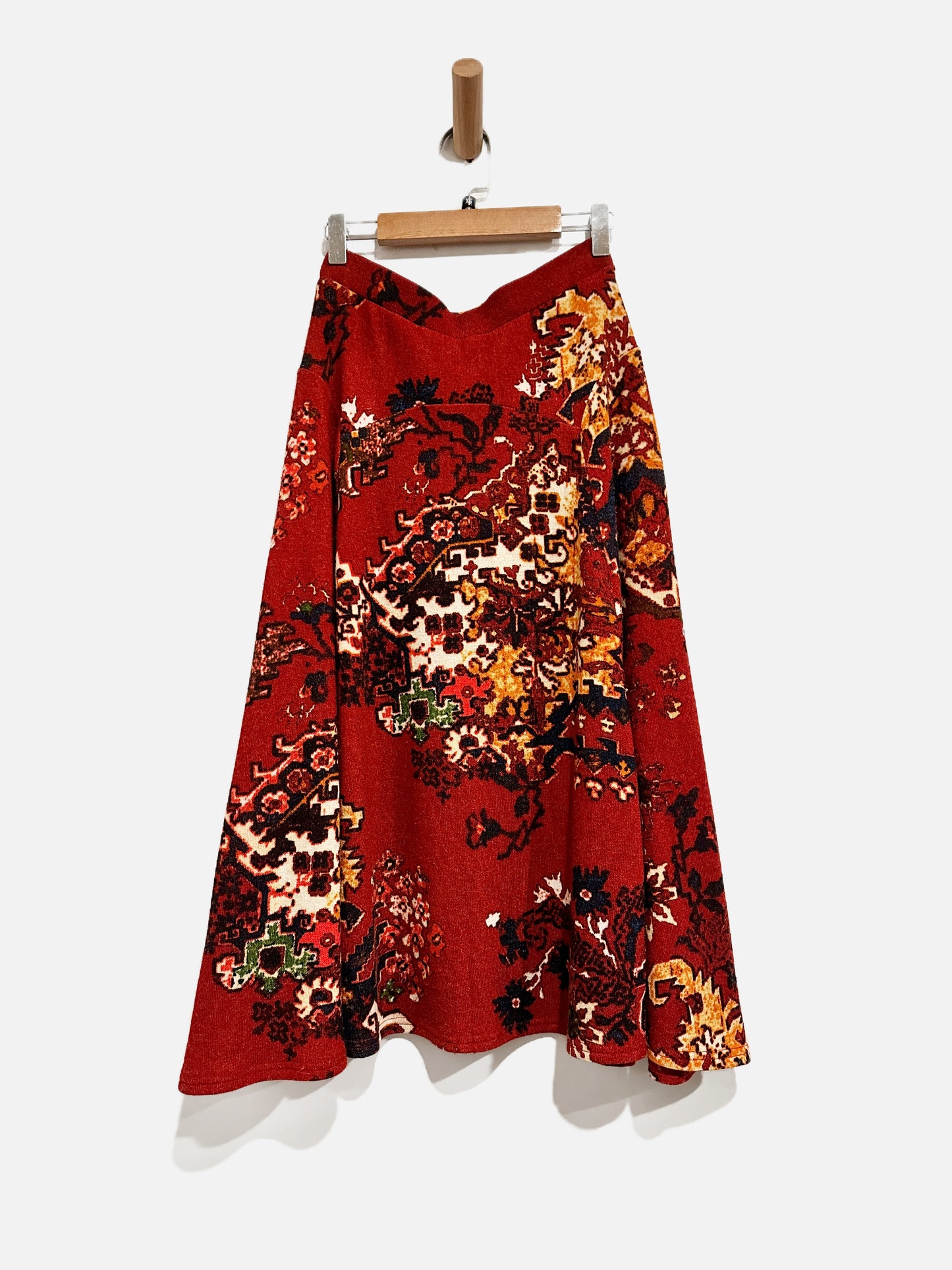 Anthropologie Red Floral Knit Skirt - XS