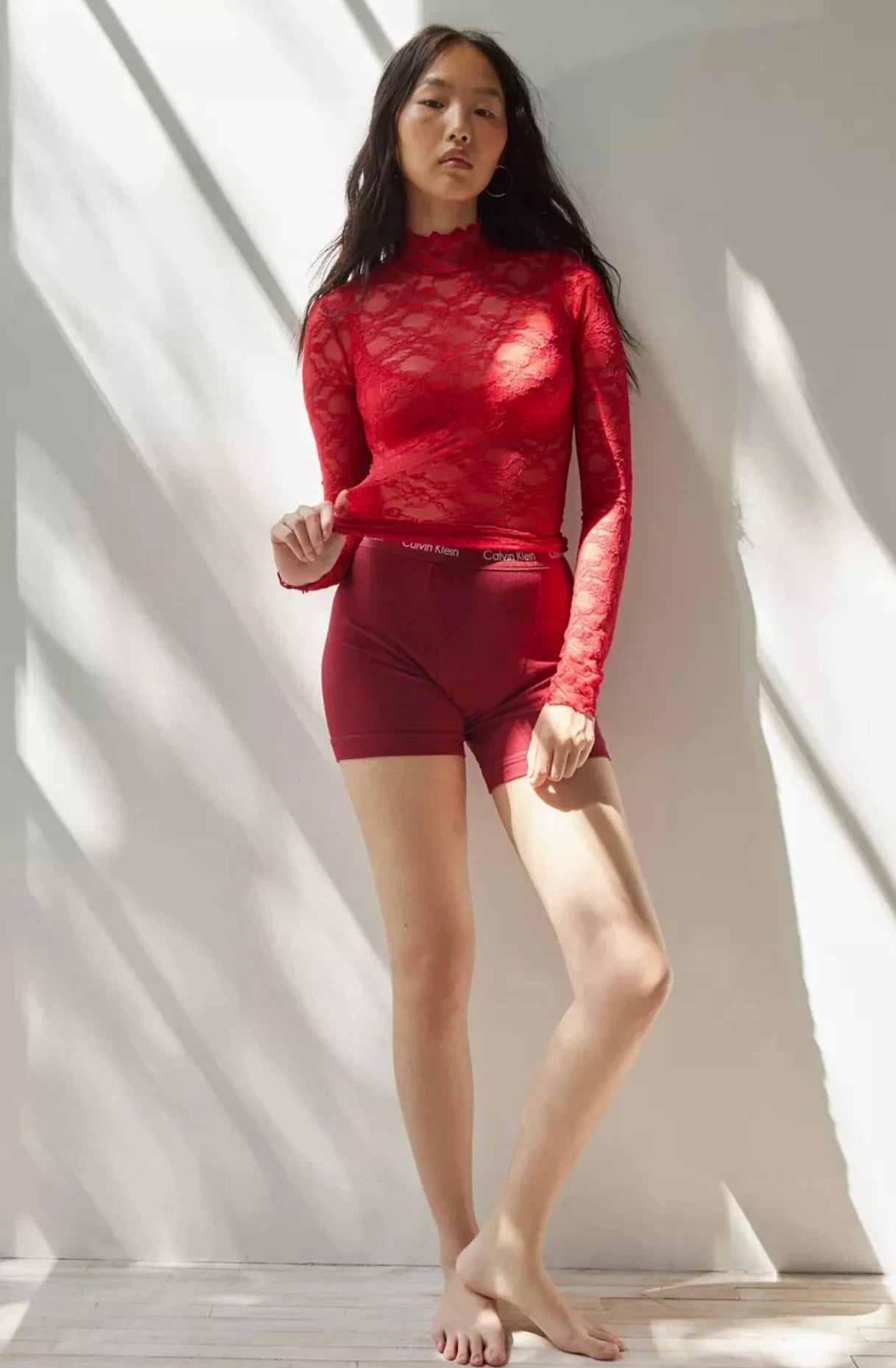 Urban Outfitters Red Lace LS Top - Small