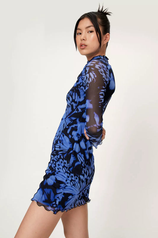 Nasty Gal NWT Blue and Black Mesh Bodycon Dress - 2
