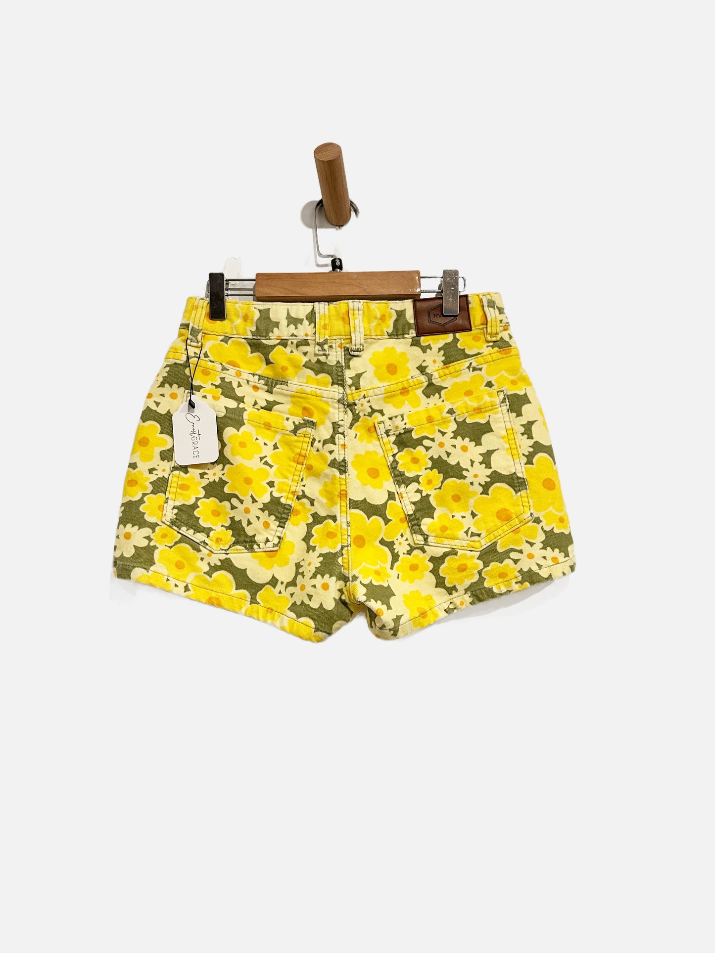 RVCA Green and Yellow Corduroy Floral Shorts - 26