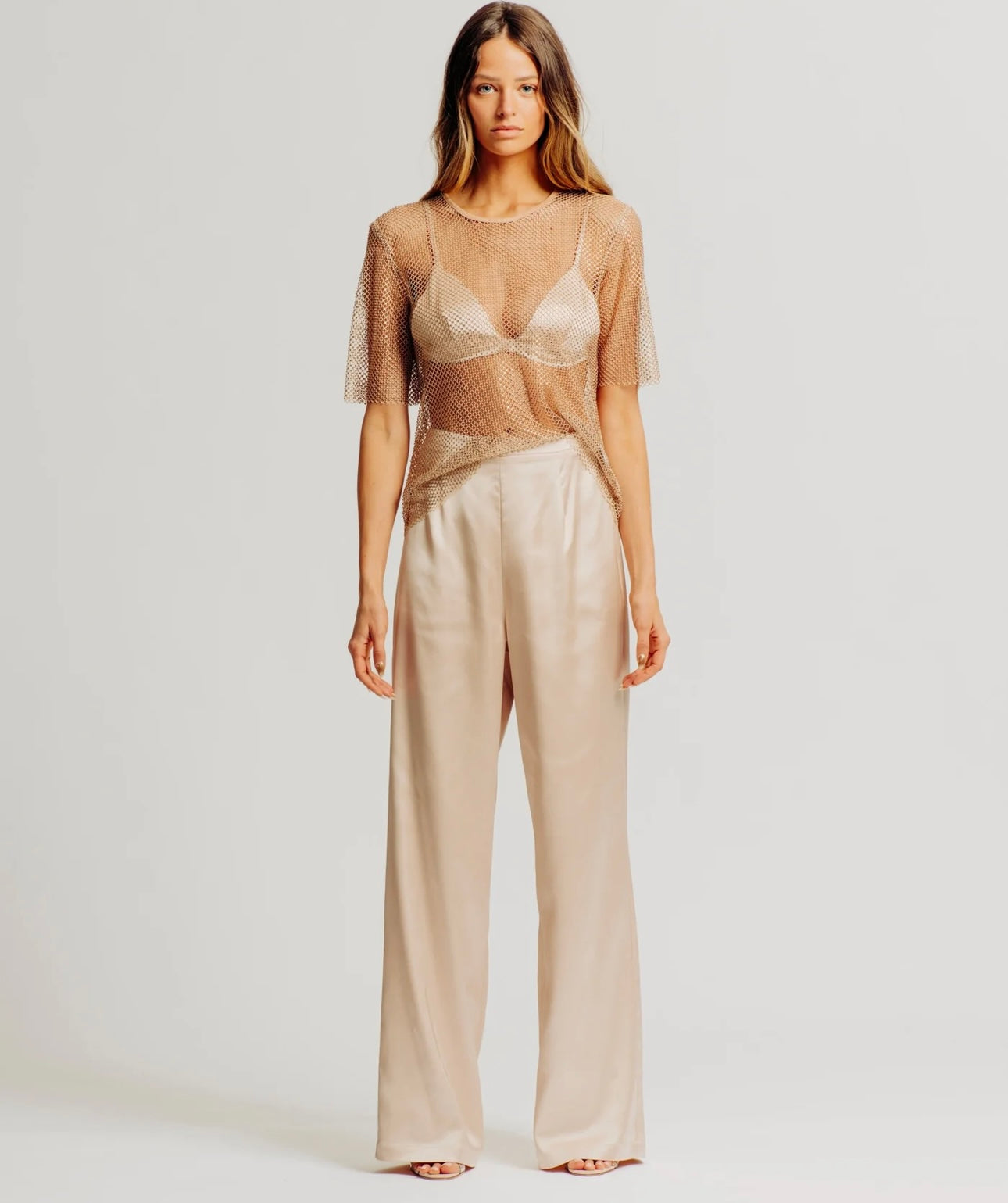 Torn by Ronny Kobo Pink Samm Studded Mesh Top - Medium