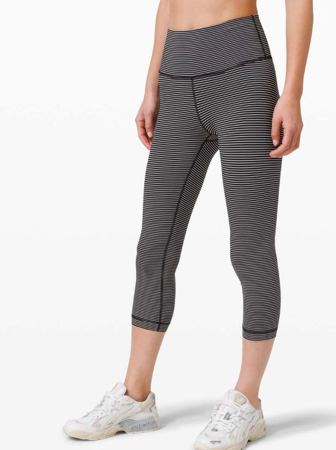 Lululemon Wunder Under Crop Black and White Stripe - 4