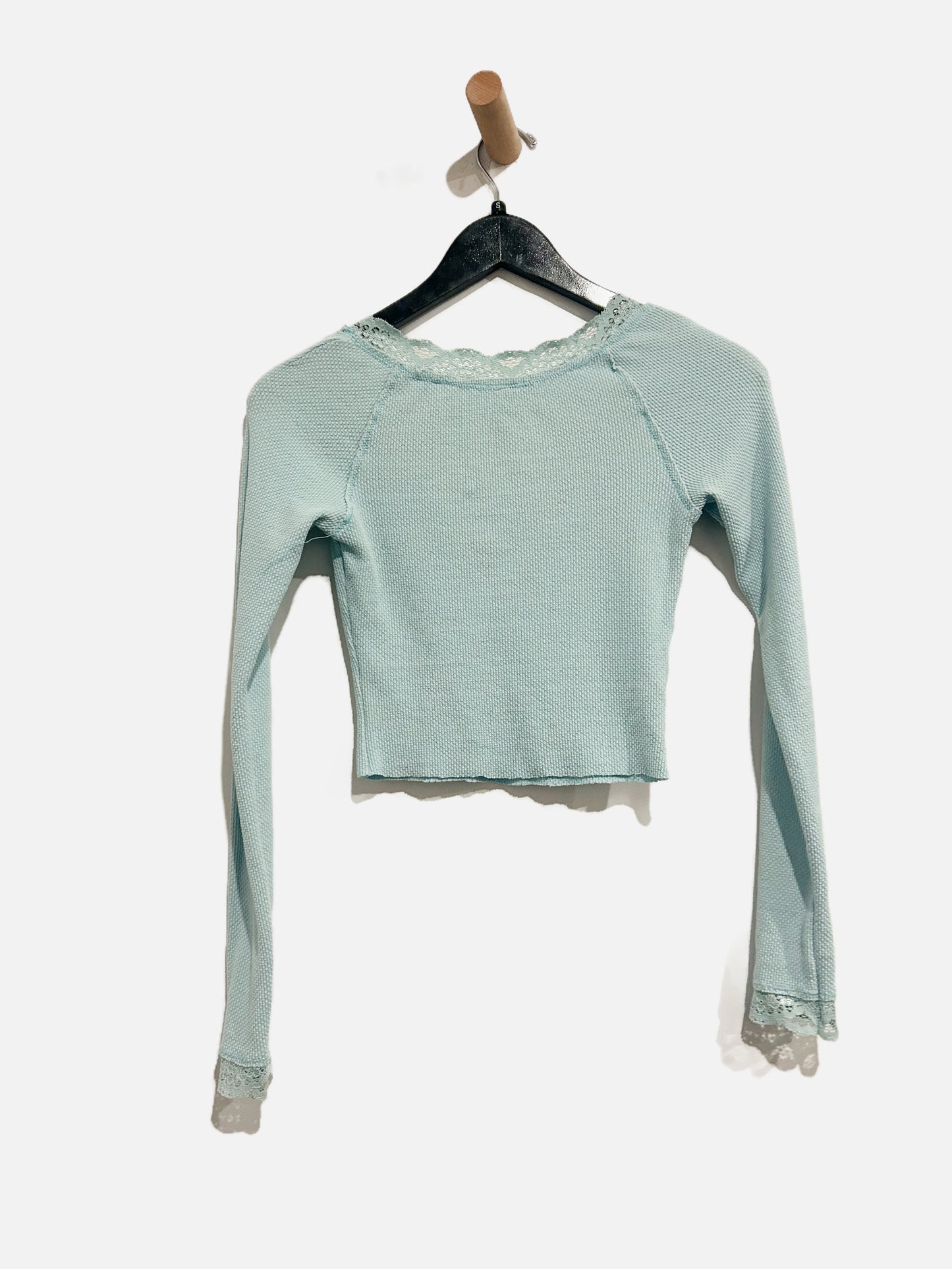 Free People Blue Cropped Waffle Knit LS - Small