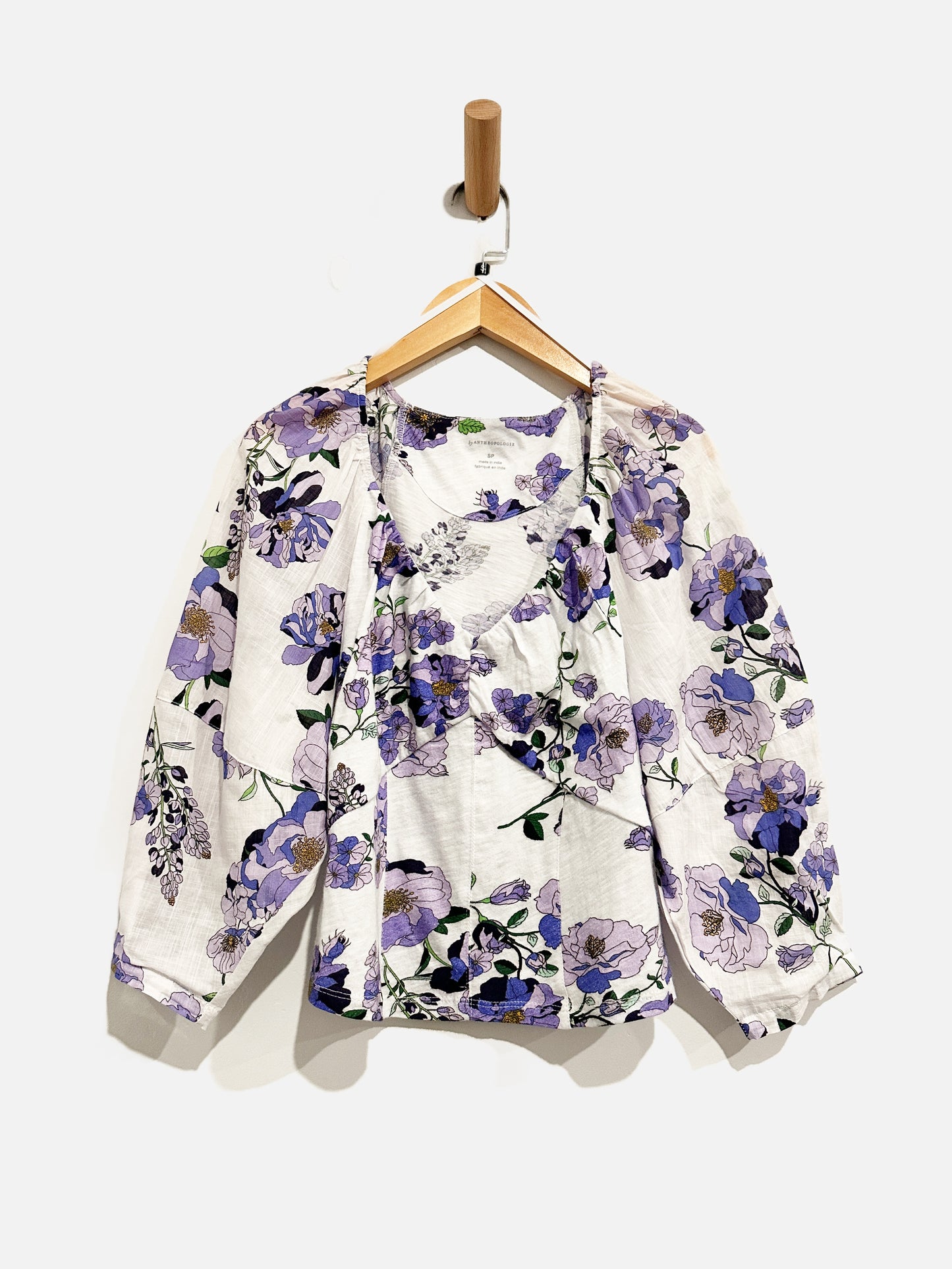 Anthropologie Purple Floral Blouse - Small