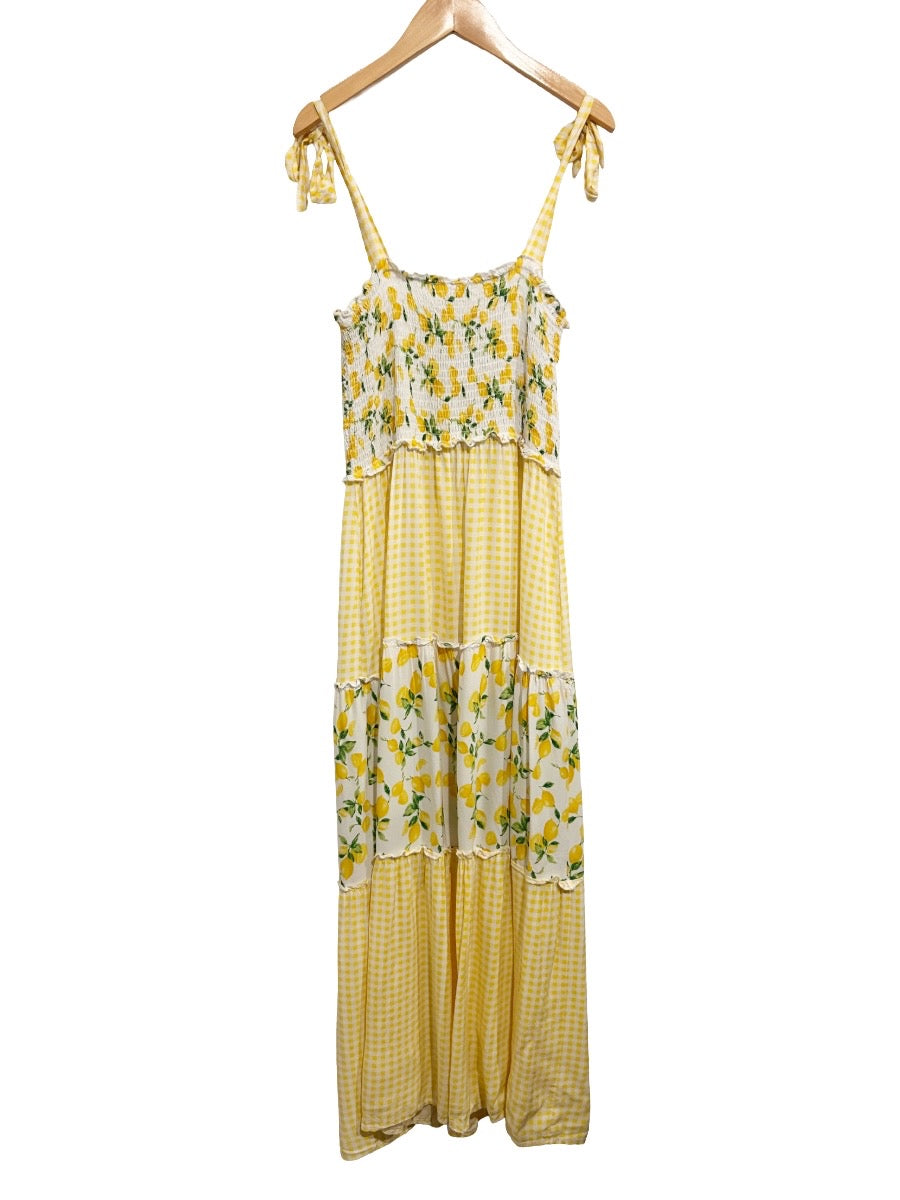Bebop Yellow Gingham Lemon Midi Dress - Medium