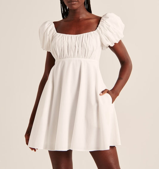Abercrombie & Fitch White Puff Sleeve Dress - Medium