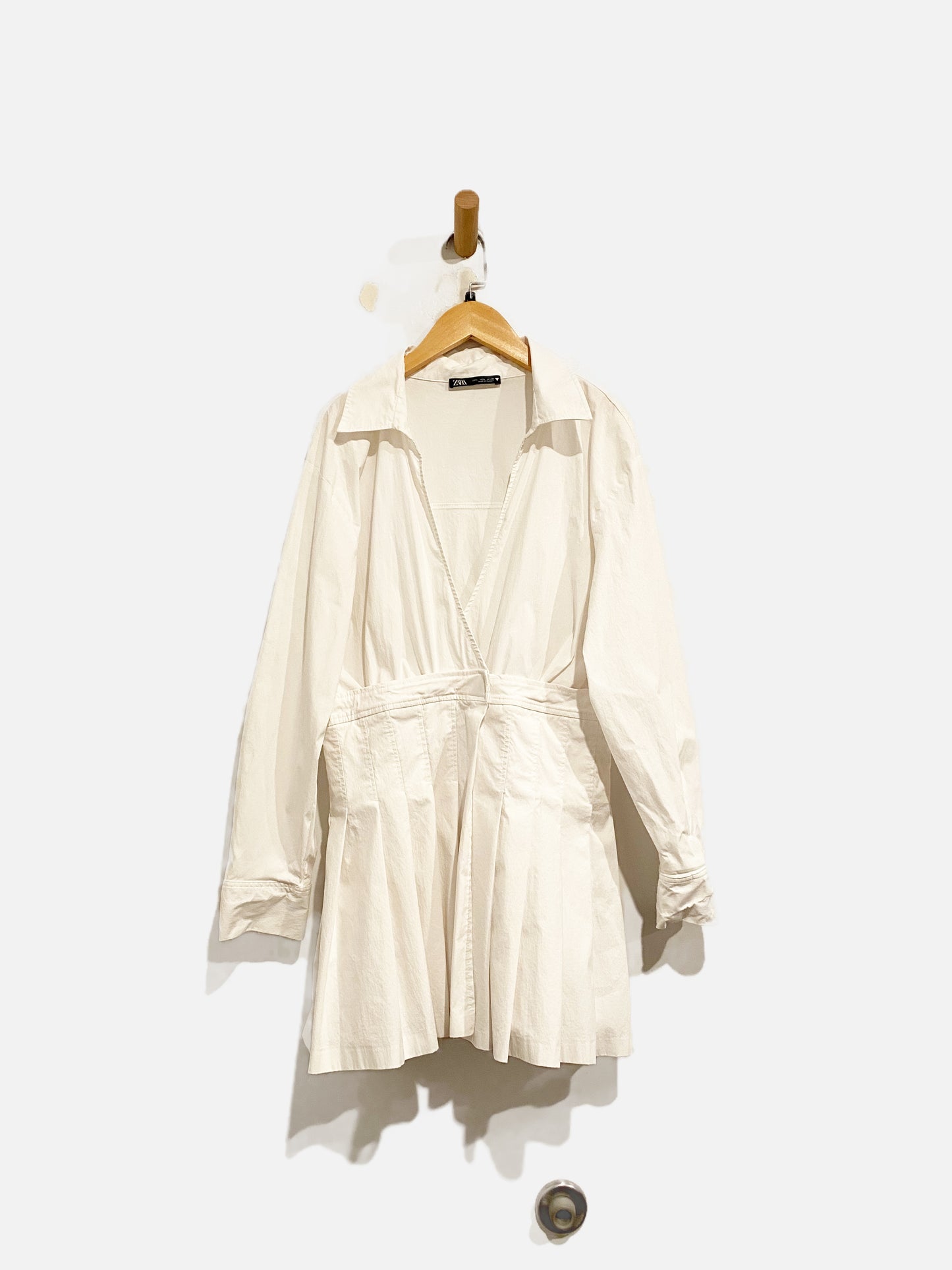 Zara White Pleated Mini Dress - Large