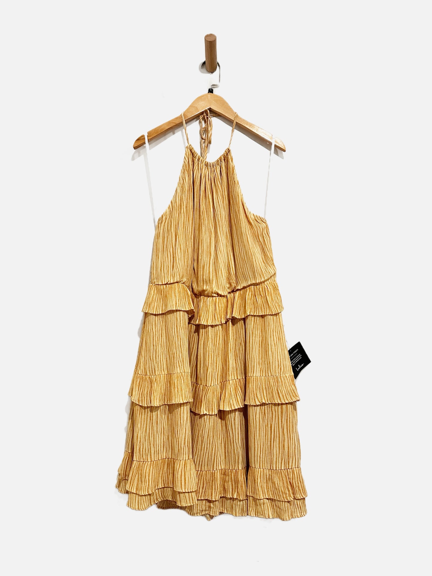 Lulus Downright Darling Mustard Yellow Ruffled Halter Mini Dress - Large