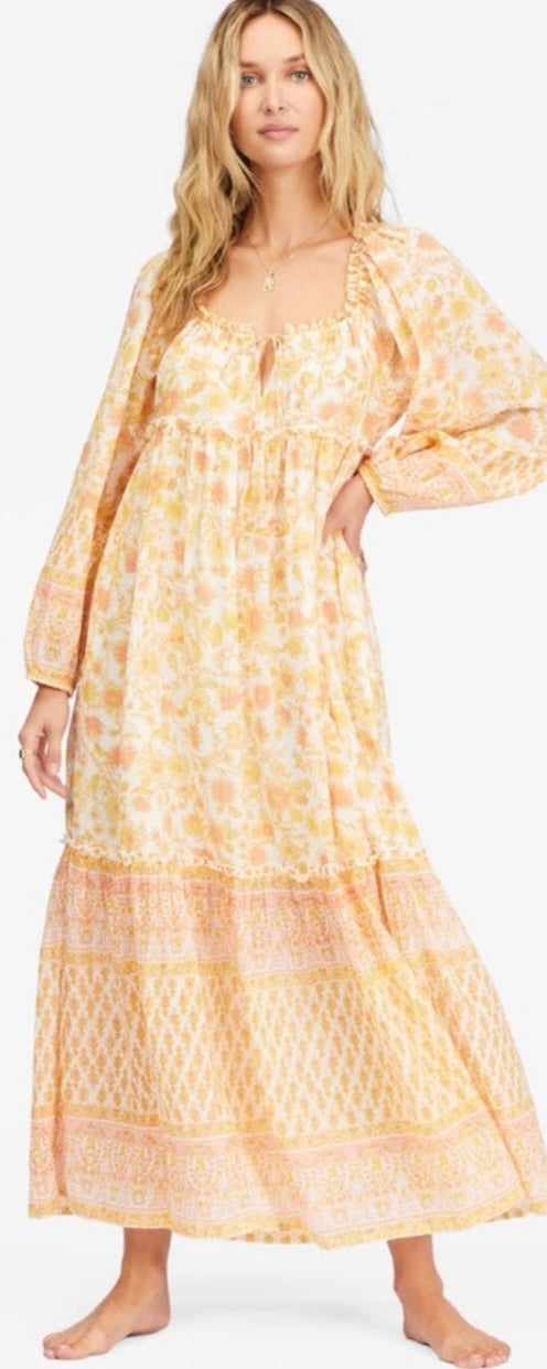Billabong Orange Floral Maxi Dress - Medium