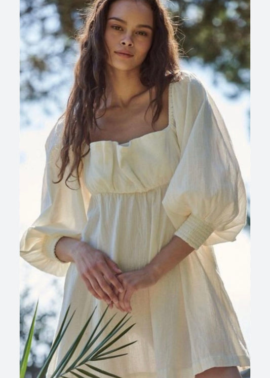 Free People Cute as the Coast Cream Off the Shoulder Mini Dress - XS