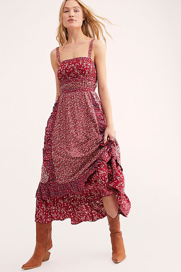 strapless open back dress Free People Yesica Red Floral Maxi Dress