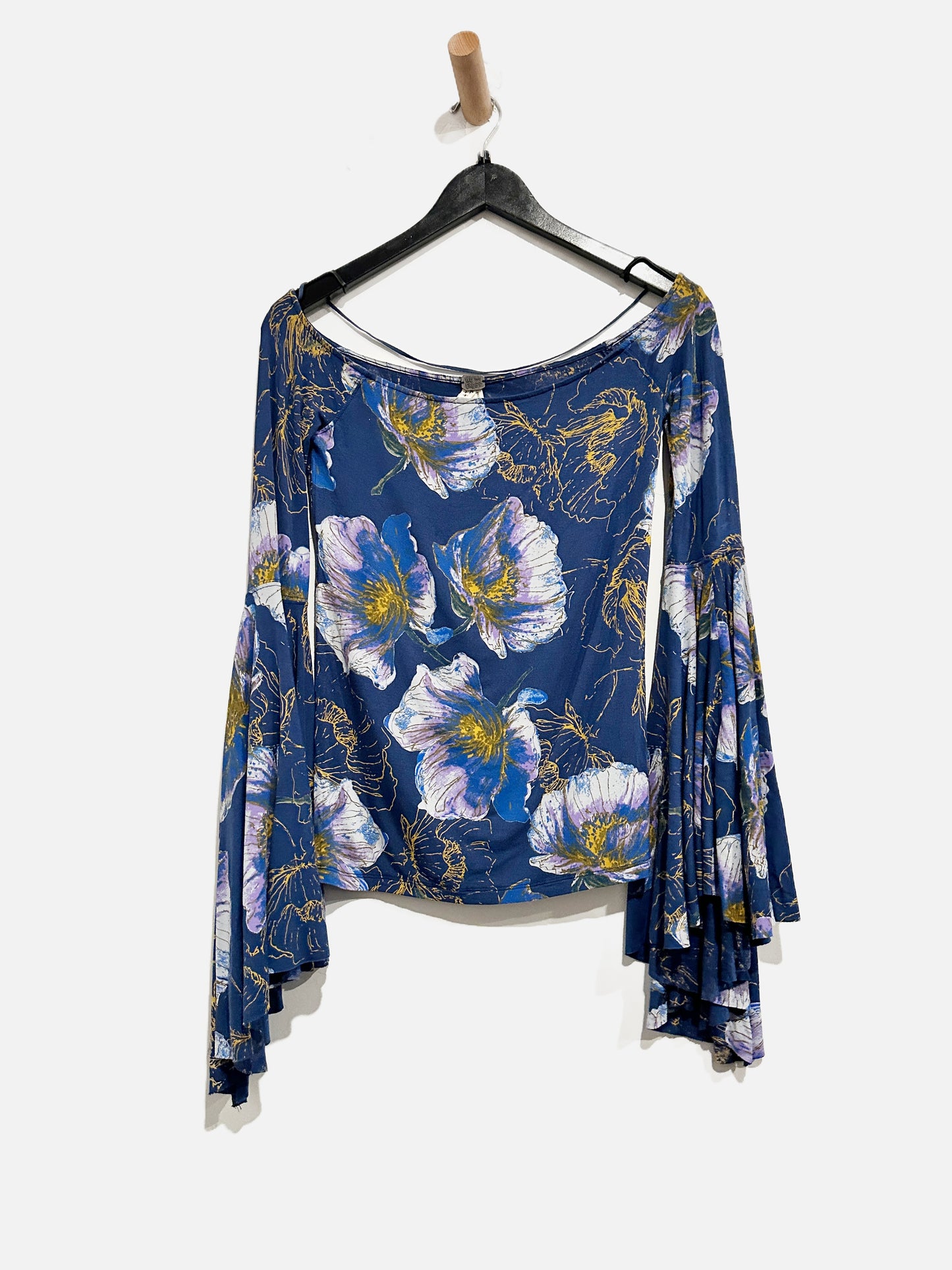Free People Blue Floral Bell Sleeve Top - XS