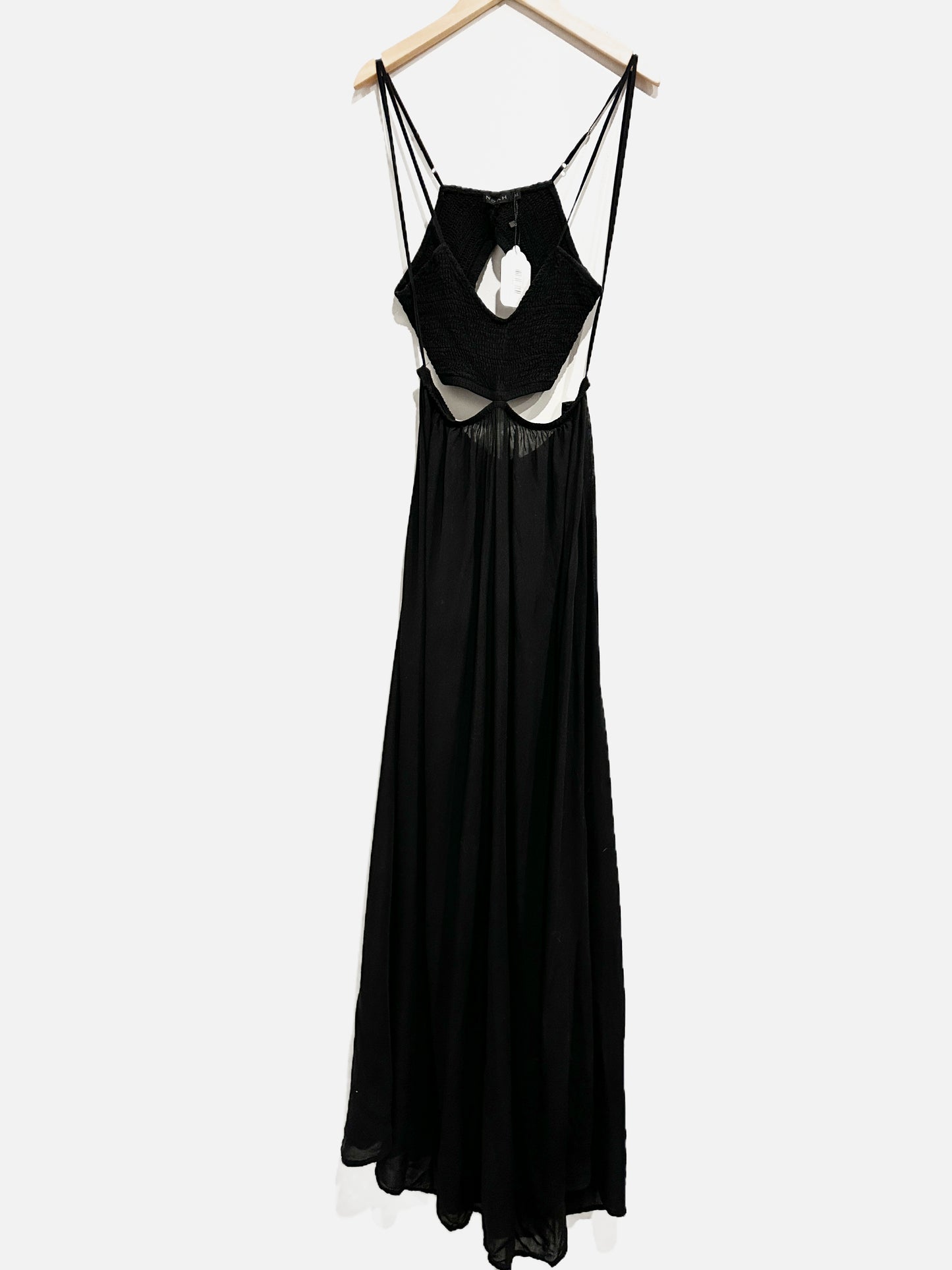 Indah Innocence Black Smocked Cut Out Dress - Medium