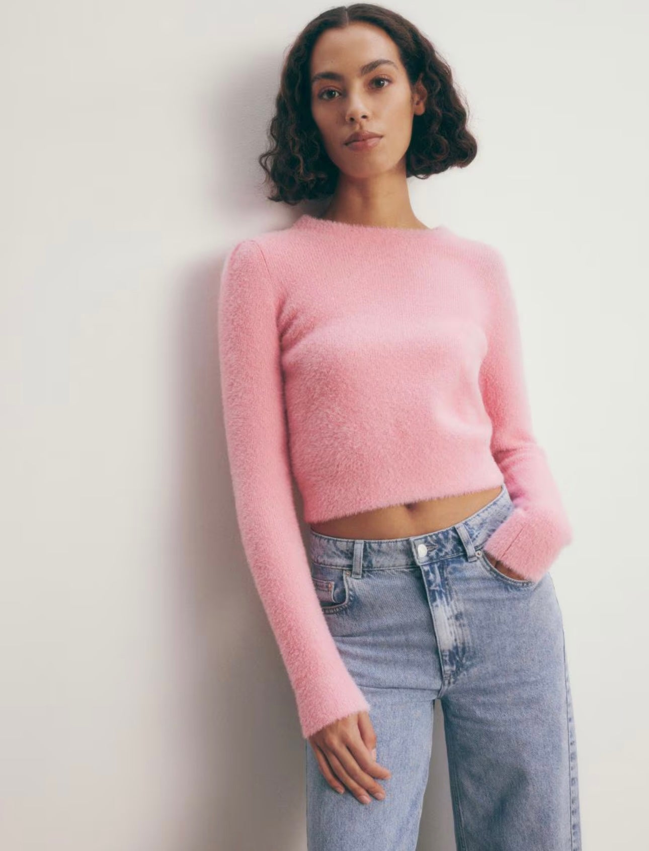 Urban Outfitters Pink Eyelash Crop Sweater - Medium