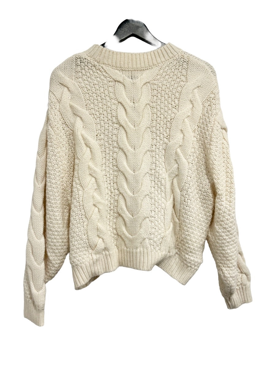 Wrangler White Wool Blend Cable Knit Sweater - Medium
