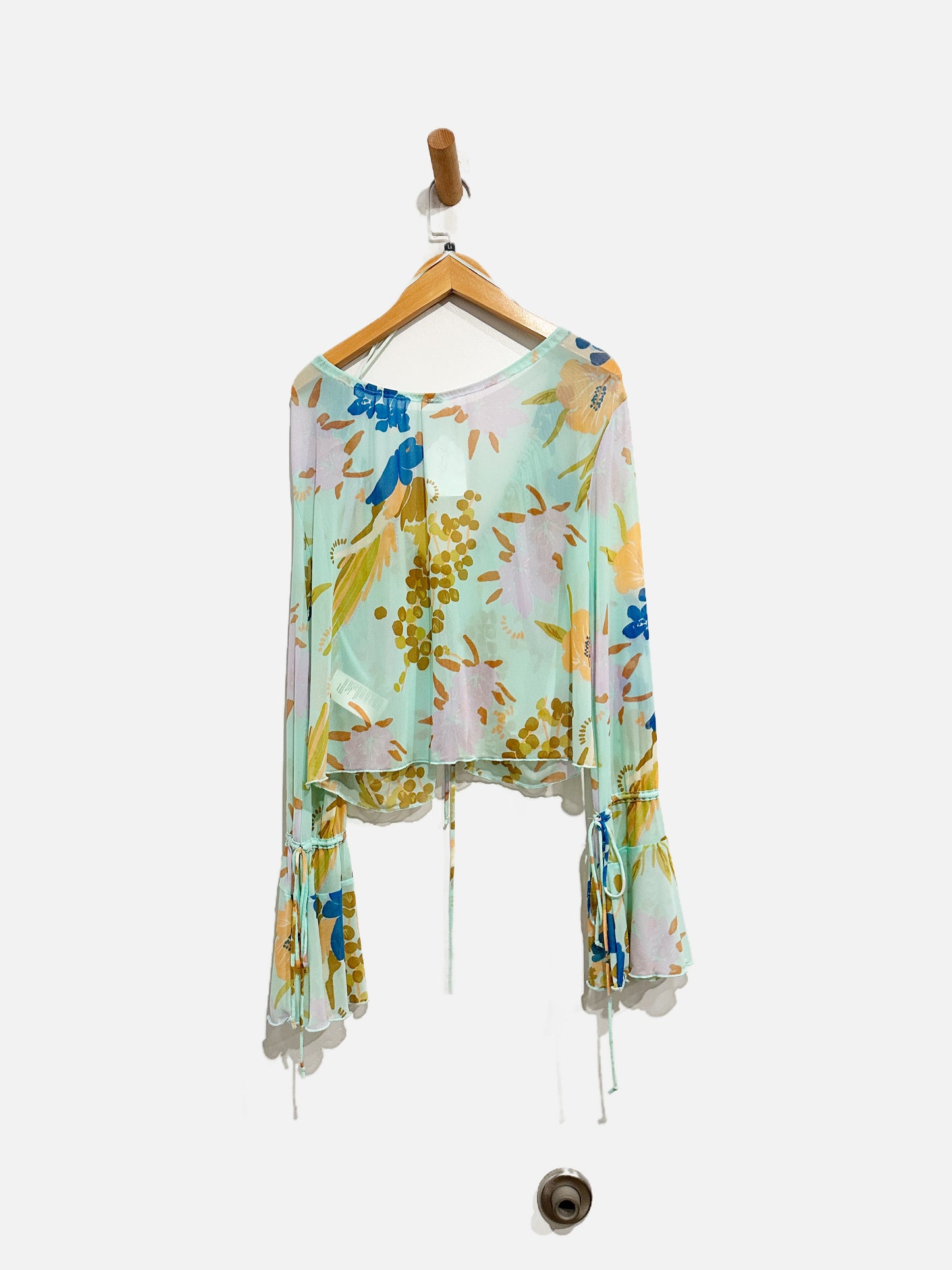 Free People of Paradise Blue Mesh Bell Sleeve Top
