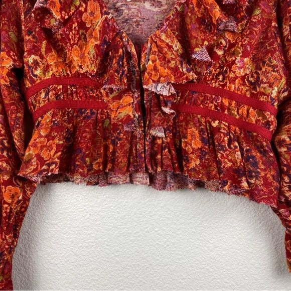 Free People Rudi Ruffle Top in Cherry Combo Size Small