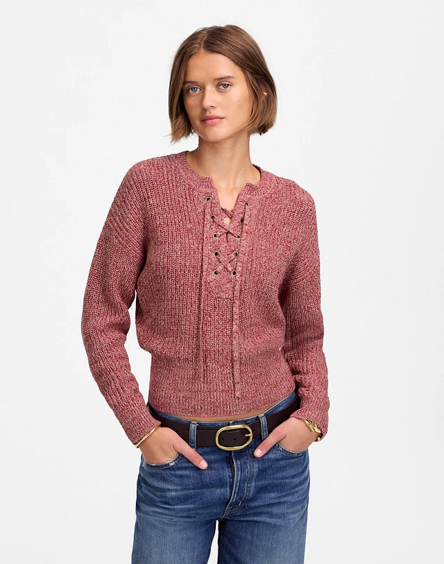 Madewell NWT Red and White Tie Front Sweater - Small
