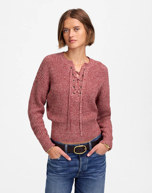 Madewell NWT Red and White Tie Front Sweater - Small