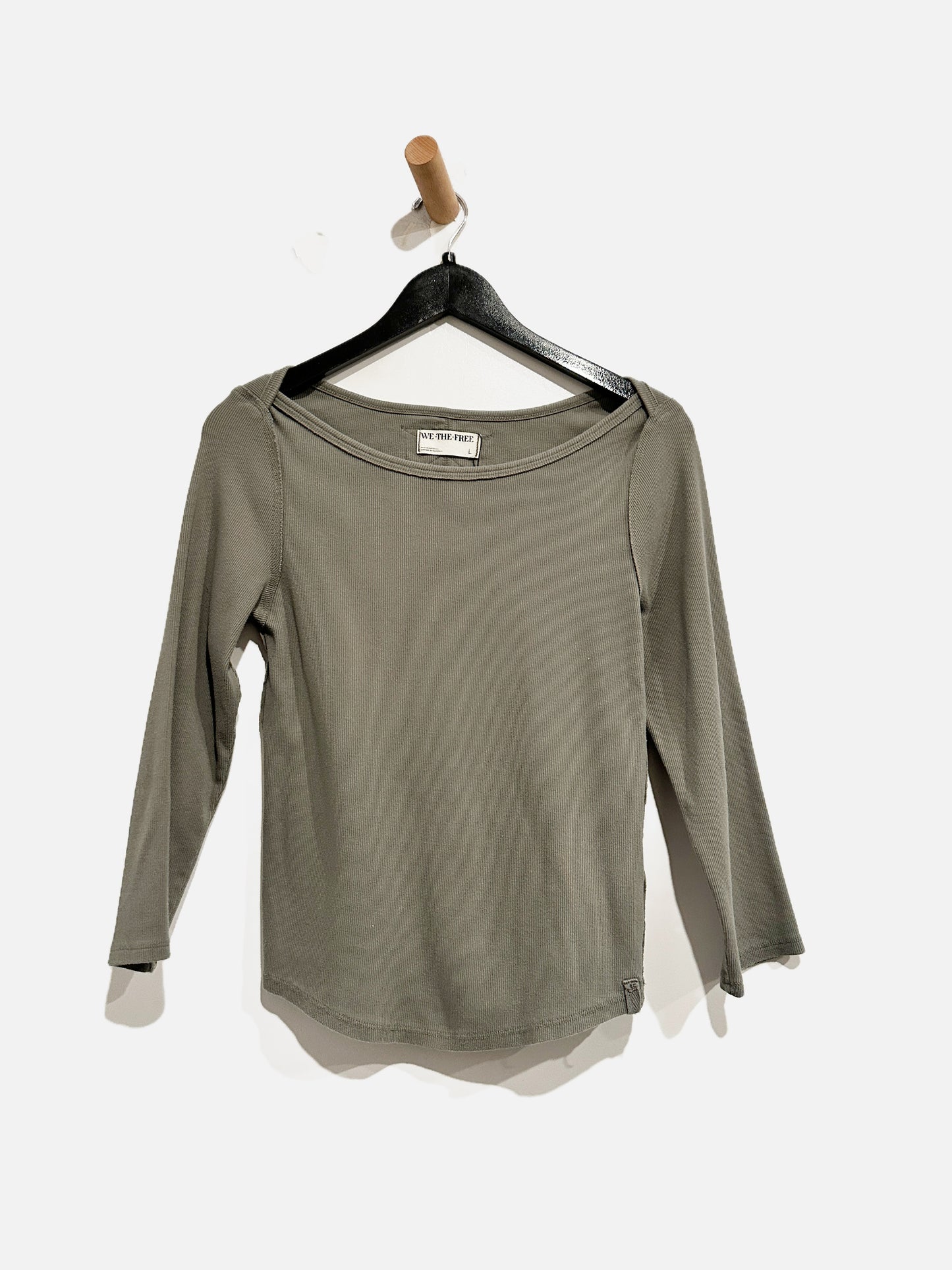 Free People Green Ribbed Layering Tee- Large