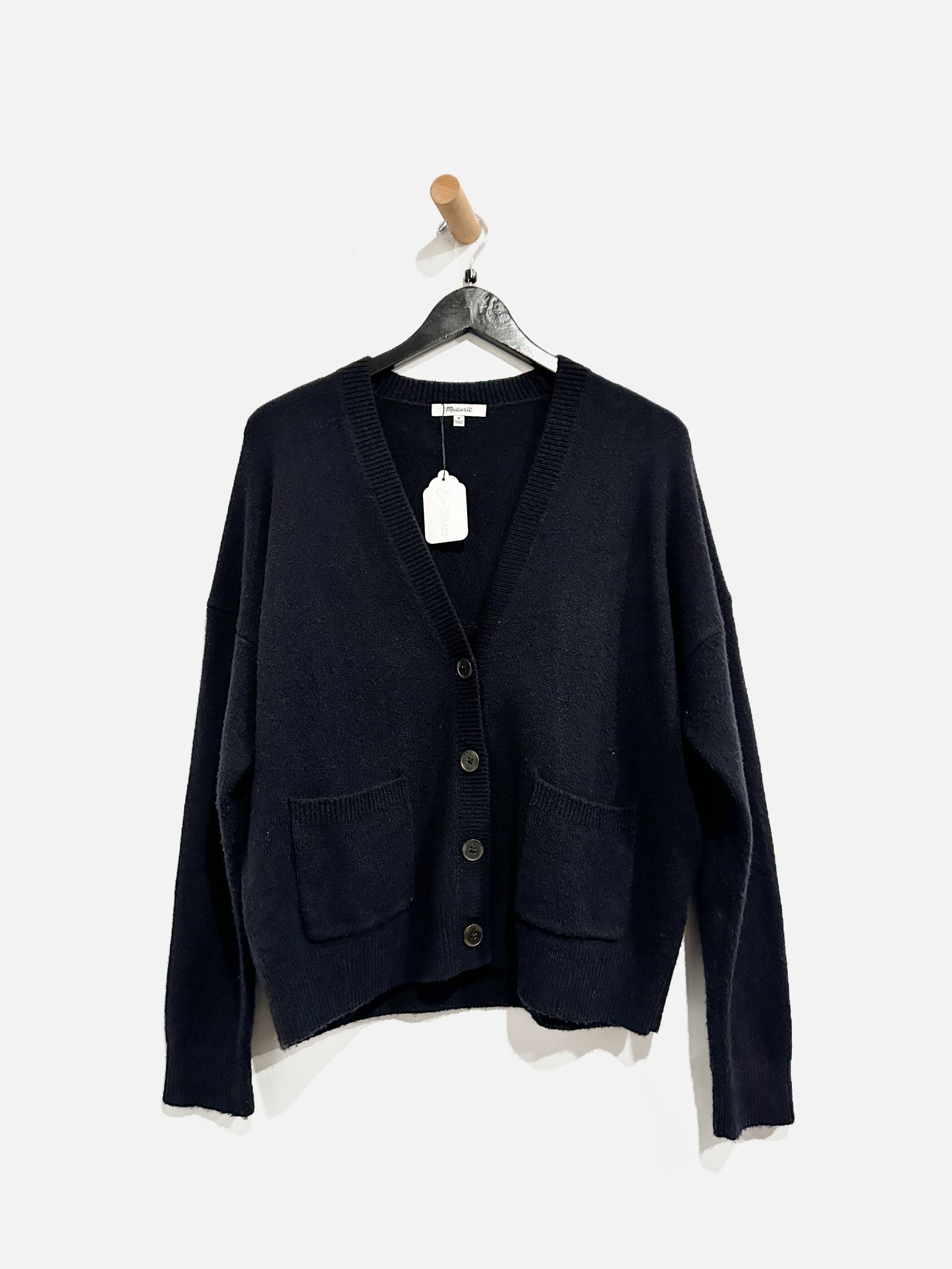 Madewell Short Kent Ex Boyfriend Black Wool Blend Cardigan - Medium