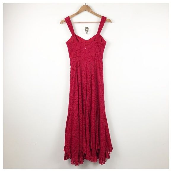 Anthropologie Hutch Seamed Lace Midi Dress in Red Size 0