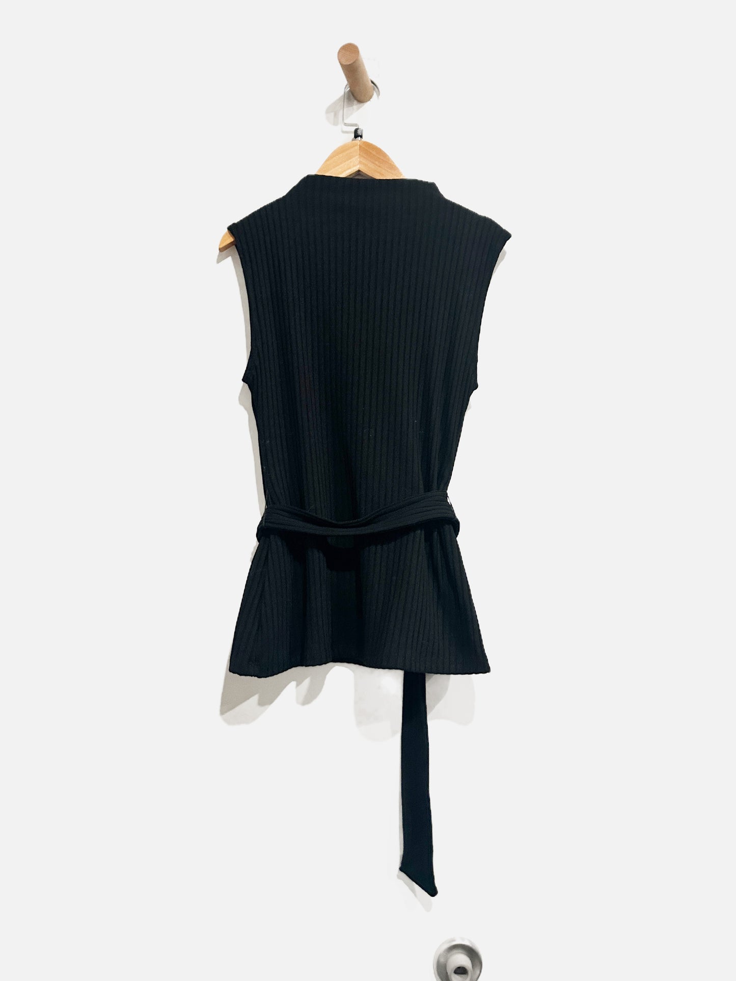 Zara Black Ribbed Belted Top - Small