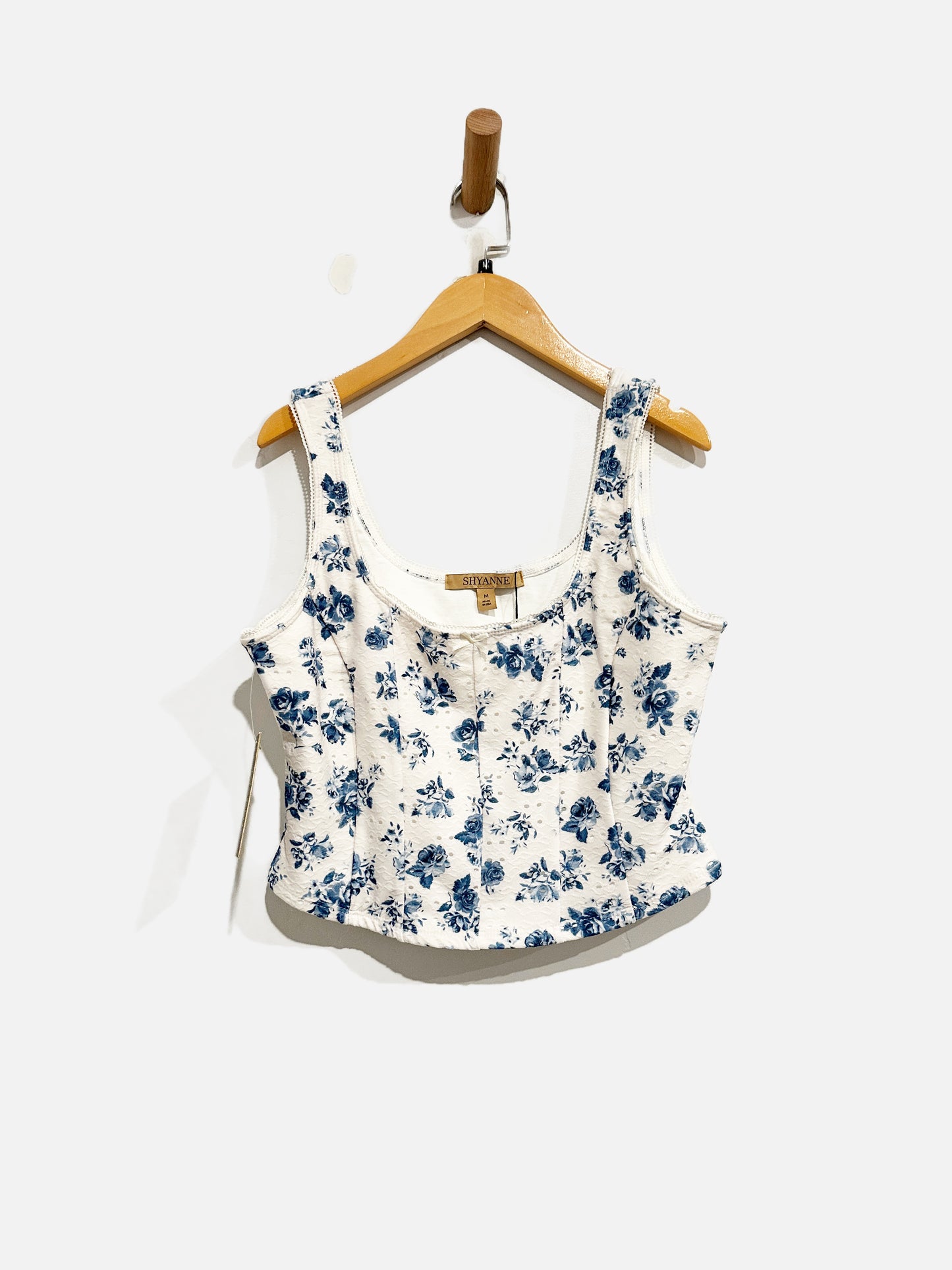 Shyanne NWT White and Blue Floral Bustier Top - Medium
