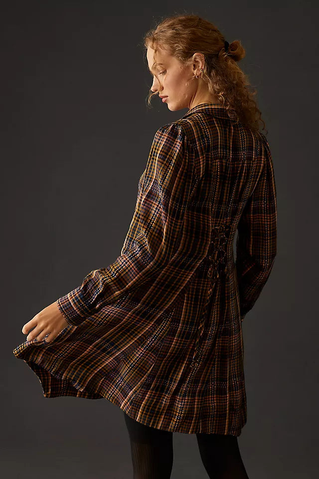 Anthropologie Plaid Button Front Dress - Large
