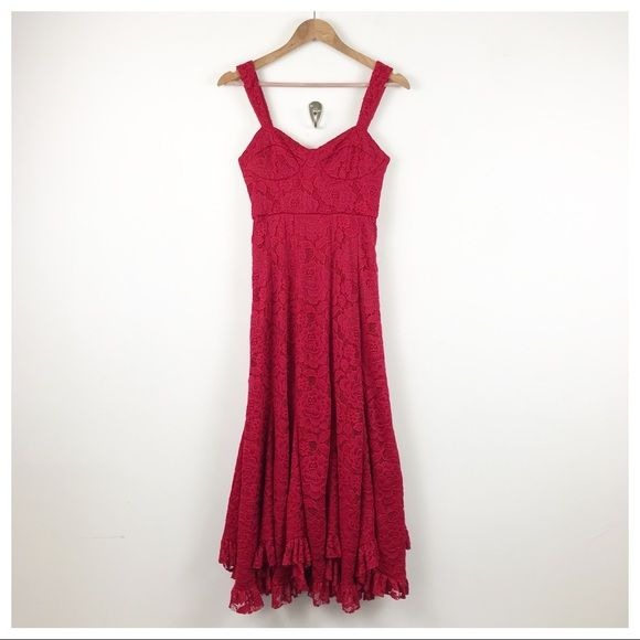 Anthropologie Hutch Seamed Lace Midi Dress in Red Size 0