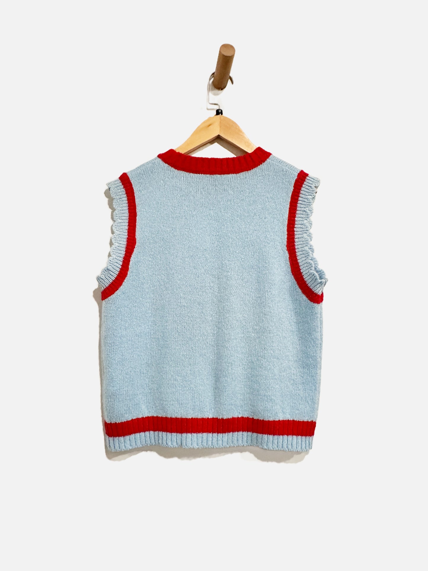 Zara Blue Embroidered Grandma’s House Vest - Medium